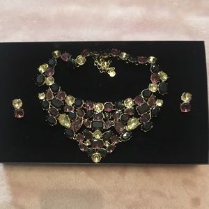 Gold & purple statement necklace with earrings